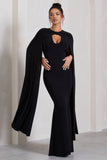 Standing Ovation Black Plunge-Neck Cape Maxi Dress