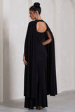 Standing Ovation Black Plunge-Neck Cape Maxi Dress