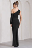 Carlina Black Ruched One Shoulder Cut-Out Split Maxi Dress