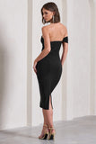 Eviana Black Bodycon Sleeveless Twist Midi Dress