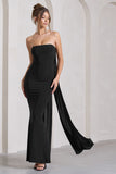 Christina Black Bandeau Sleeveless Maxi Dress With Cape