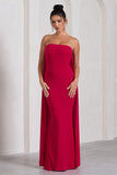 Christina Red Bandeau Sleeveless Maxi Dress With Cape