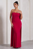 Christina Red Bandeau Sleeveless Maxi Dress With Cape