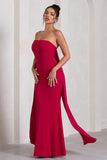 Christina Red Bandeau Sleeveless Maxi Dress With Cape