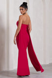 Christina Red Bandeau Sleeveless Maxi Dress With Cape
