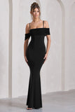 Miracle Black Strappy Mesh Bardot Maxi Dress
