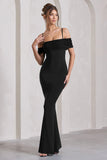Miracle Black Strappy Mesh Bardot Maxi Dress