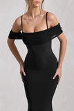 Miracle Black Strappy Mesh Bardot Maxi Dress