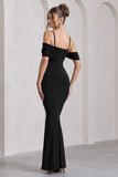 Miracle Black Strappy Mesh Bardot Maxi Dress
