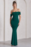 Miracle Bottle Green Strappy Mesh Bardot Maxi Dress