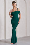 Miracle Bottle Green Strappy Mesh Bardot Maxi Dress