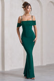 Miracle Bottle Green Strappy Mesh Bardot Maxi Dress