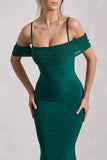 Miracle Bottle Green Strappy Mesh Bardot Maxi Dress
