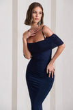 Bethan Navy Bodycon Strappy Mesh Bardot Midi Dress
