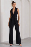 Endure Black Tailored Sleeveless Wide-Leg Jumpsuit