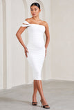 Eviana White Bodycon Sleeveless Twist Maternity Midi Dress