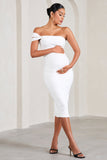 Eviana White Bodycon Sleeveless Twist Maternity Midi Dress