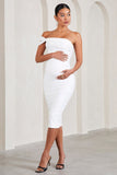 Eviana White Bodycon Sleeveless Twist Maternity Midi Dress