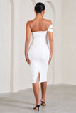 Eviana White Bodycon Sleeveless Twist Maternity Midi Dress