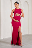 Pollie Red Cowl-Back Split Maternity Maxi Dress