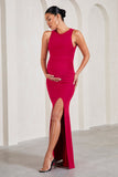 Pollie Red Cowl-Back Split Maternity Maxi Dress