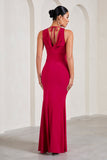 Pollie Red Cowl-Back Split Maternity Maxi Dress