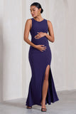 Pollie Purple Cowl-Back Split Maternity Maxi Dress