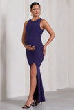 Pollie Purple Cowl-Back Split Maternity Maxi Dress