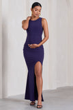 Pollie Purple Cowl-Back Split Maternity Maxi Dress