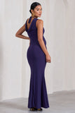 Pollie Purple Cowl-Back Split Maternity Maxi Dress