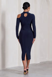 Just Dream Navy Asymmetric High-Neck Cut-Out Maternity Midi Dress