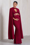 Standing Ovation Berry Plunge-Neck Cape Maternity Maxi Dress