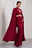Standing Ovation Berry Plunge-Neck Cape Maternity Maxi Dress