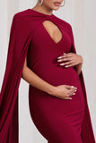Standing Ovation Berry Plunge-Neck Cape Maternity Maxi Dress