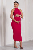 Dora Red Halter-Neck Open-Back Maternity Midi Dress