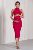 Dora Red Halter-Neck Open-Back Maternity Midi Dress