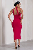 Dora Red Halter-Neck Open-Back Maternity Midi Dress