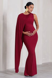 Unveil Berry One-Sleeve Cape Maternity Maxi Dress