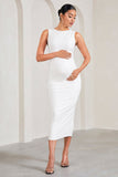 Kerry White High-Neck Sleeveless Maternity Midi Dress