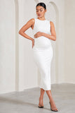 Kerry White High-Neck Sleeveless Maternity Midi Dress