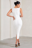 Kerry White High-Neck Sleeveless Maternity Midi Dress
