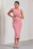 Kerry Blush Pink High-Neck Sleeveless Maternity Midi Dress