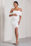 Augusta White Mesh Bardot Strappy Split Maternity Maxi Dress