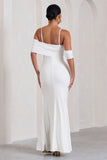 Augusta White Mesh Bardot Strappy Split Maternity Maxi Dress