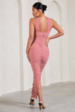 Truly Blush Pink Ruched Maternity Maxi Dress With Halter Collar