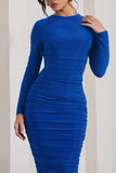 Emilie Royal Blue Ruched Long-Sleeve Midi Dress
