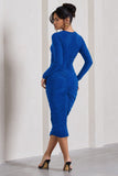 Emilie Royal Blue Ruched Long-Sleeve Midi Dress