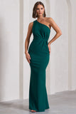 Michelle Bottle Green One-Shoulder Gathered Maxi Dress