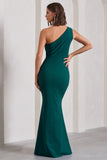 Michelle Bottle Green One-Shoulder Gathered Maxi Dress