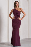 Michelle Burgundy One-Shoulder Gathered Maxi Dress
